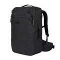Black Island Hopper 40L backpack shown at an angle, with a front zip pocket, side handle and padded hip belt.