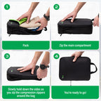 Steps for zipping and compressing a packing cube