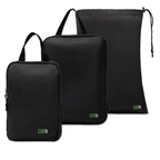 Black compression packing cube 3-pack with laundry/shoe bag