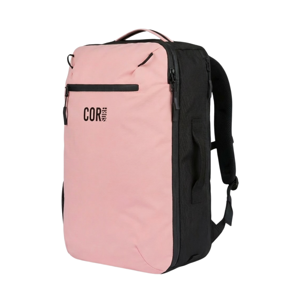 Front and side view of the pink Island Hopper backpack.